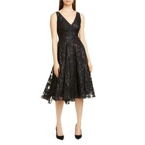 Lela Rose Floral Jacquard A-Line Dress, Size 20 - Black NEW